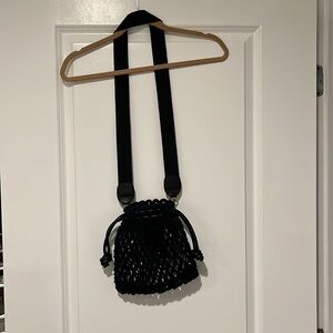 Clare V woven black purse with leather ties